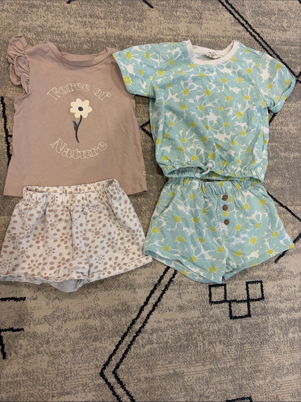 Kids Floral Blue Short Pajama Set with Pink Nature Tee